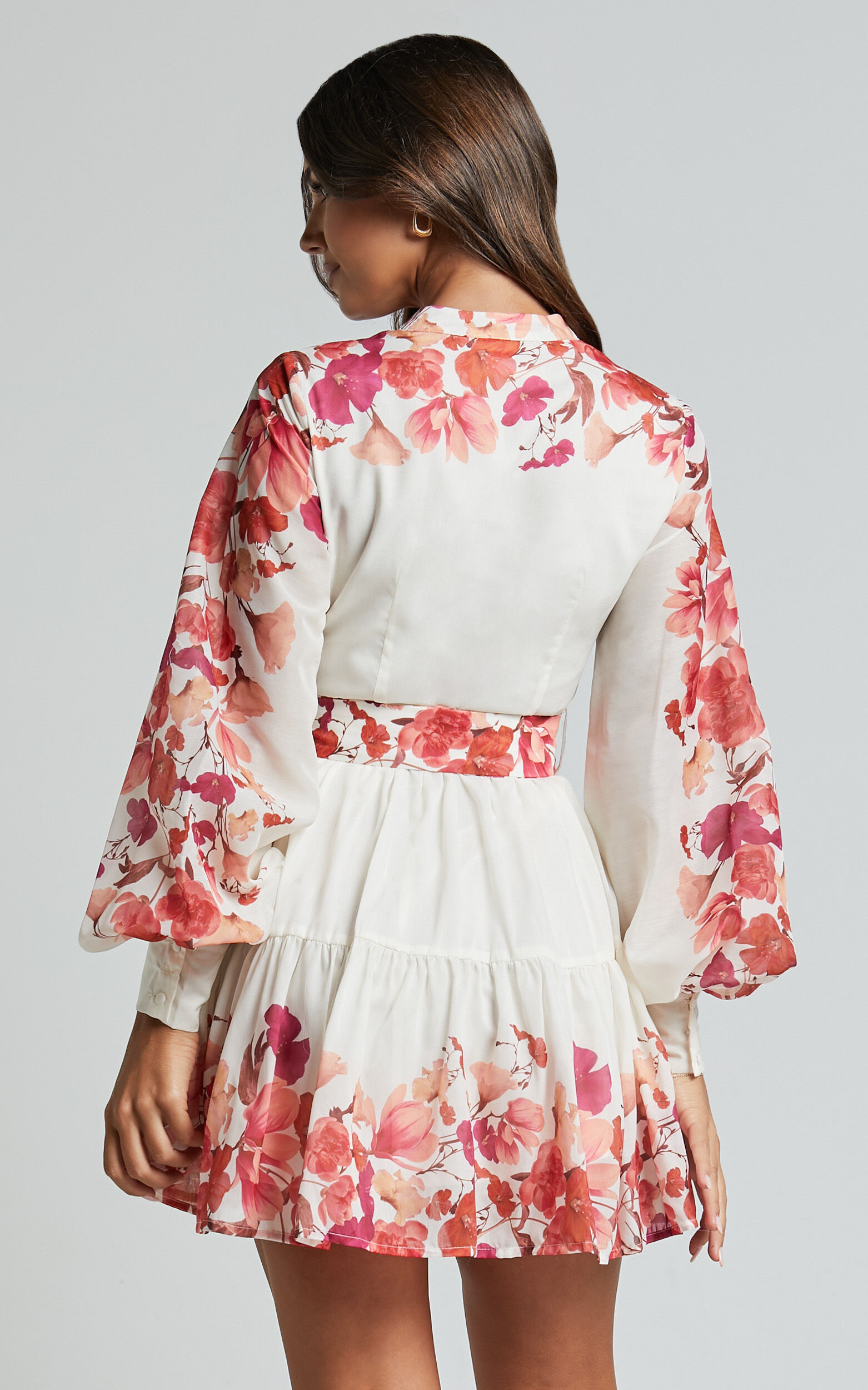 Becky Mini Dress - Long Bishop Sleeve Tiered Dress in