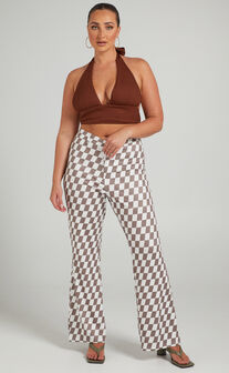 Lenny Pants - Mid Rise Pants in Brown check