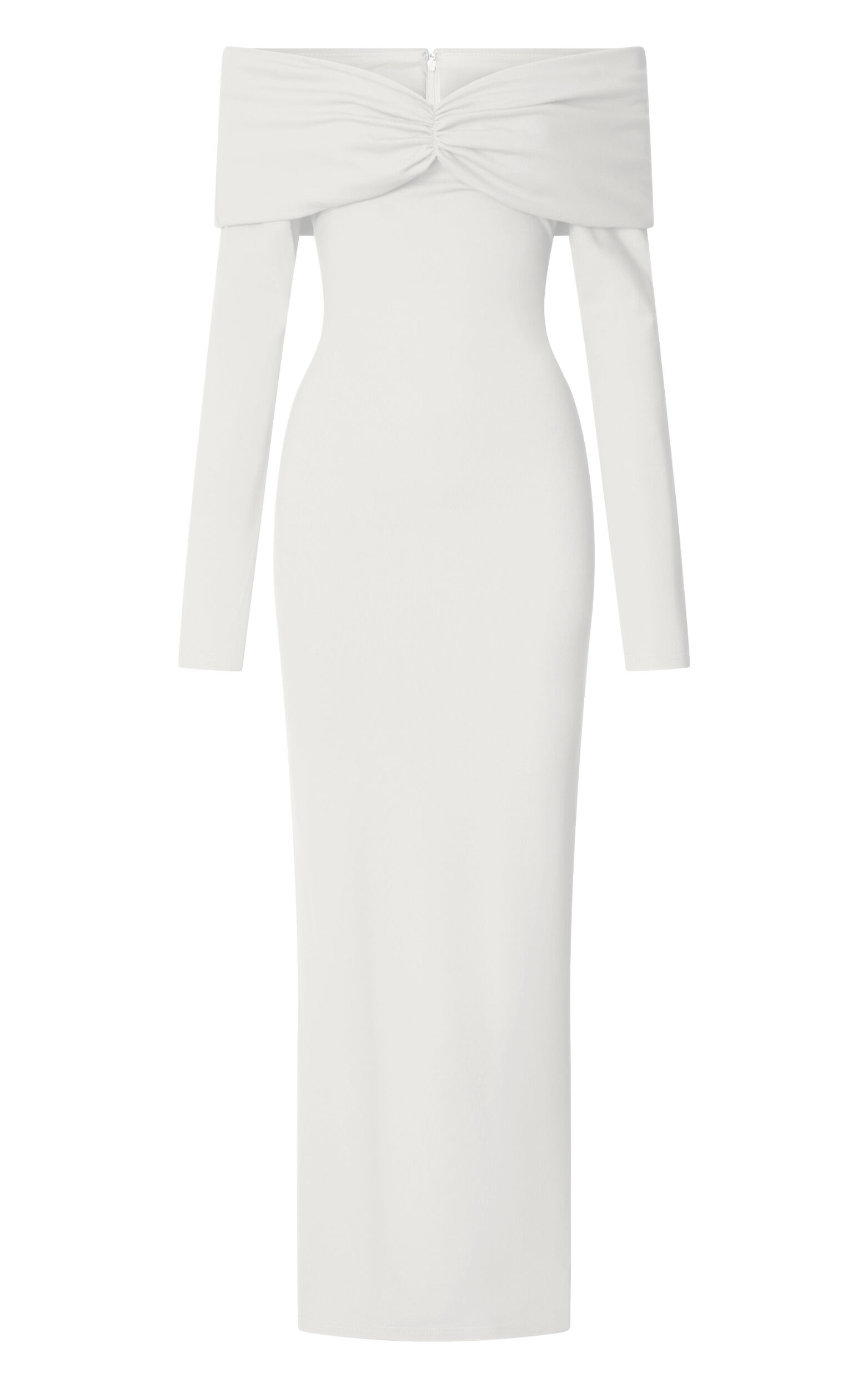 Rani Midi Dress Off Shoulder Long Sleeve Bodycon Dress in Off White Showpo EU