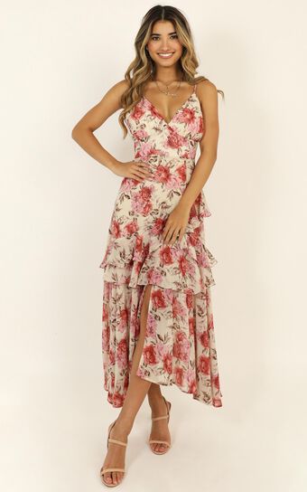 Chasing Sun Ruffle Dress in Rose Floral
