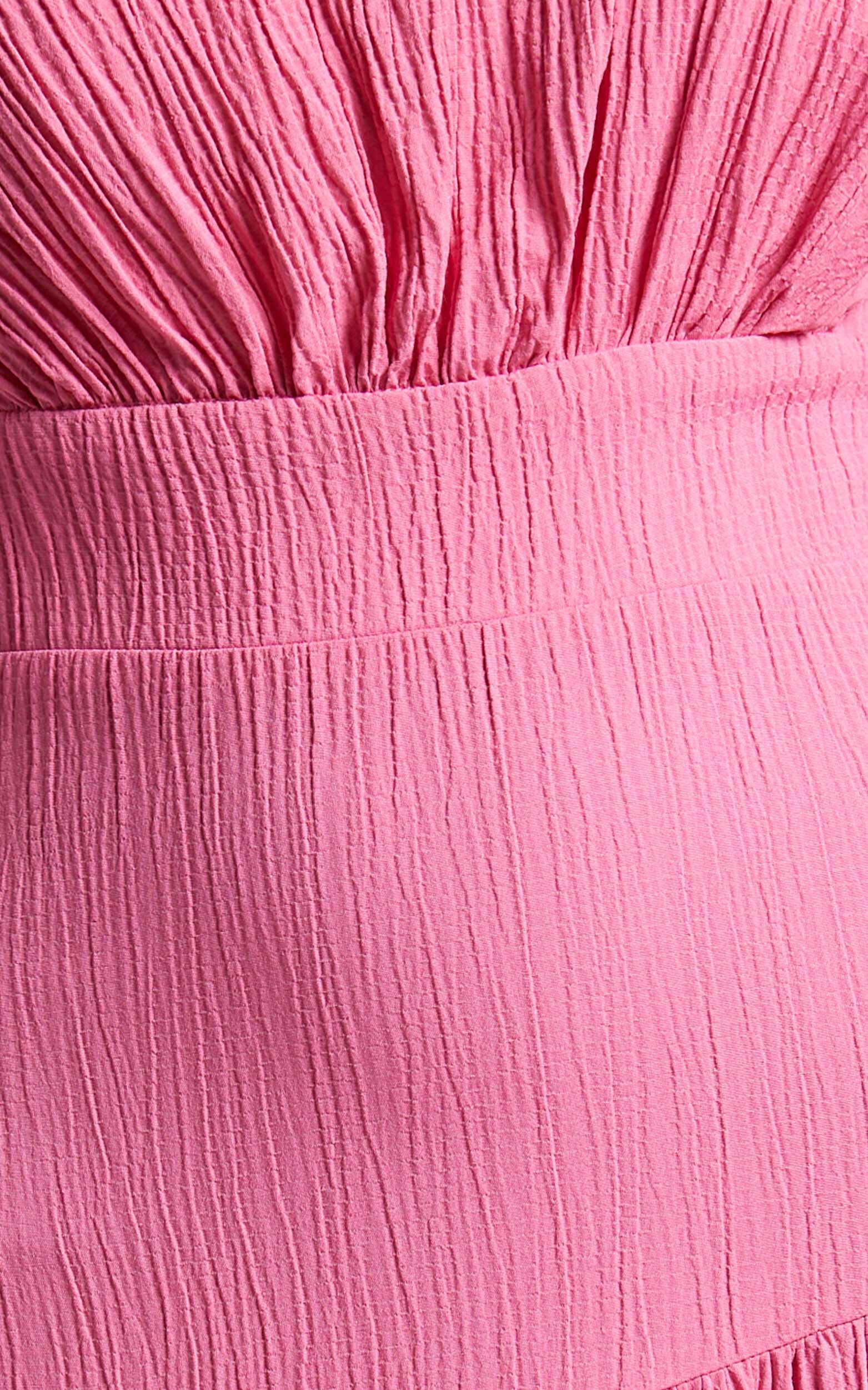 Celestia Midi Dress - Tiered One Shoulder Dress in Bright Pink | Showpo EU