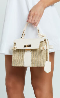 Imara Bag - Top Handle Crossbody Straw Bag in Neutral