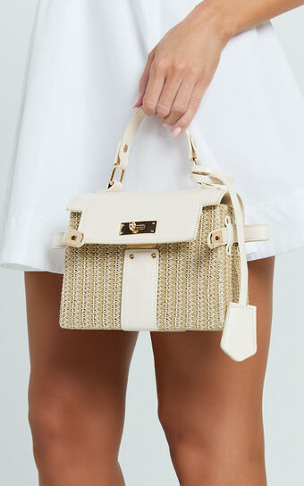 Imara Bag - Top Handle Crossbody Straw Bag in Neutral