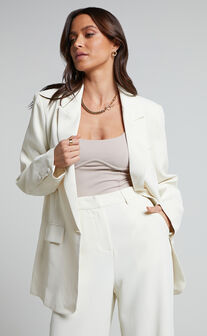 Michelle Blazer - Oversized Plunge Neck Button Up Blazer in Stone