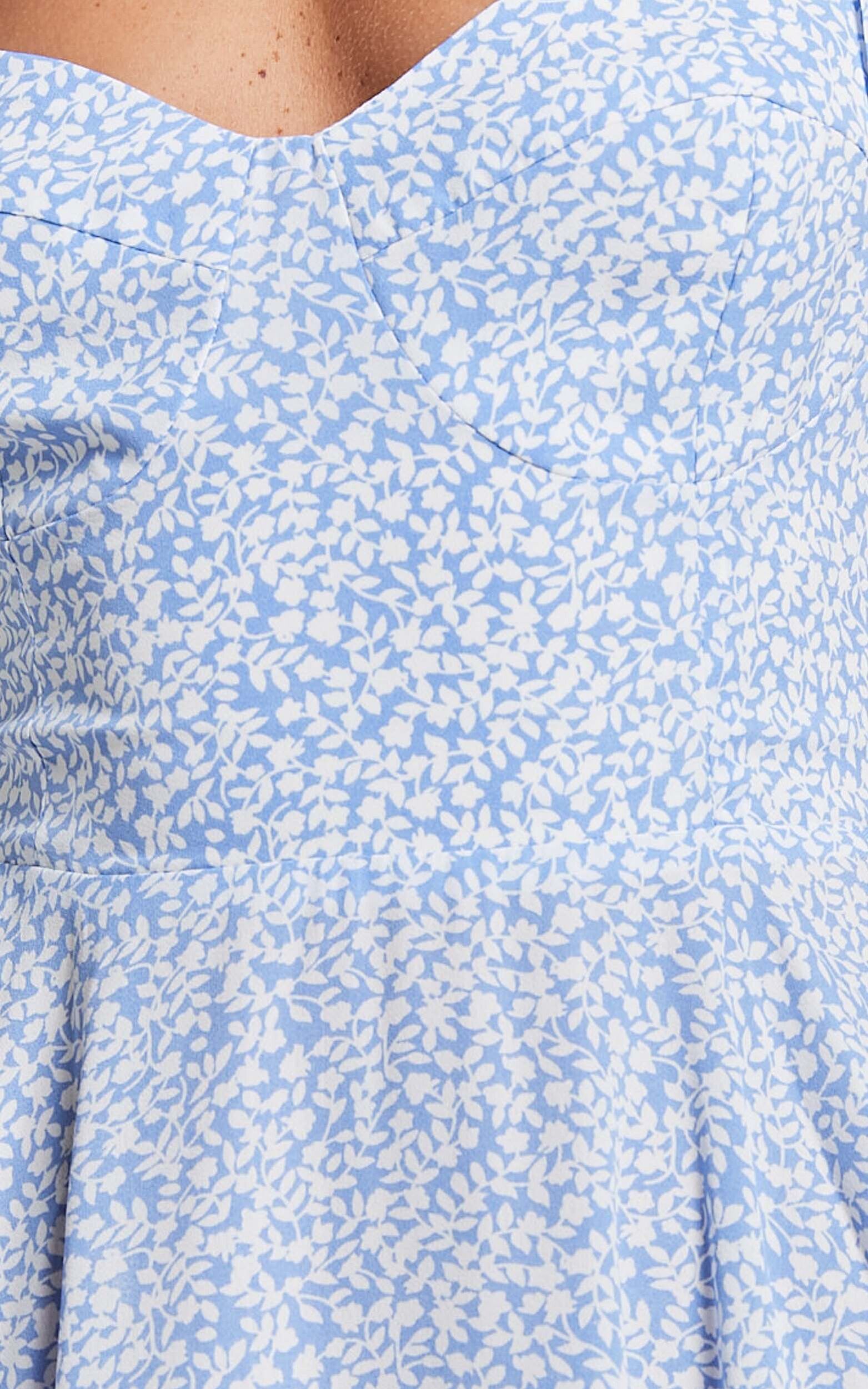 Lorreta Mini Dress - Tie Shoulder Sweetheart Dress in Dusty Blue Floral ...