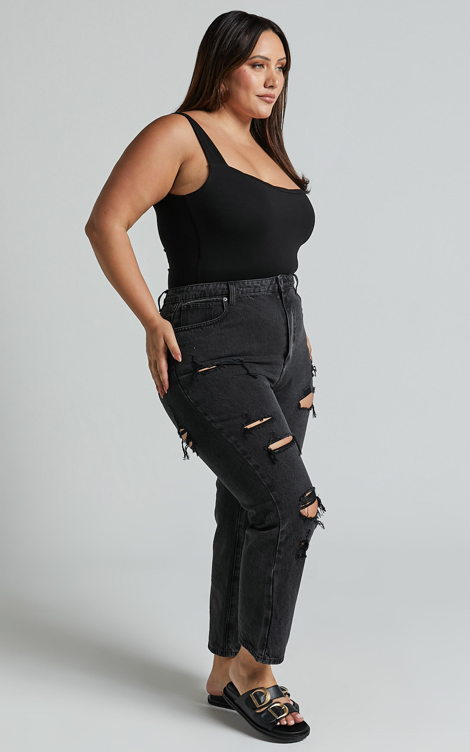 Black distressed store mom jeans