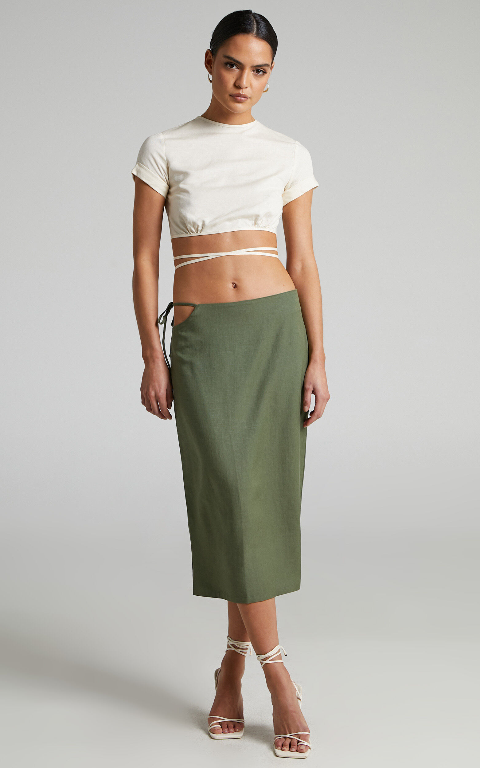 Lioness - Fazio Midi Skirt in Khaki - L, GRN1