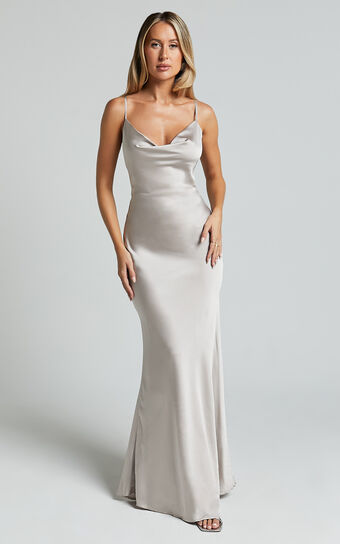 Lunaria Midi Dress - Cowl Mermaid Slip Dress in Champagne