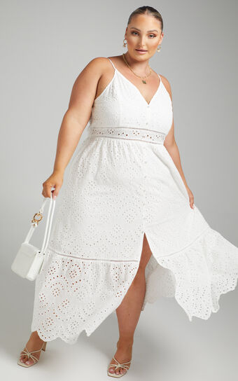 Jeannique Midi Dress - Embroidered Dress in White