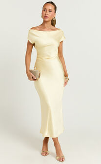 Menette Midi Dress - Short Sleeve Low Back Dress in Butter