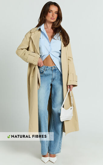 Avah Trench Coat - Double Breasted Tie Waist Coat in Camel
