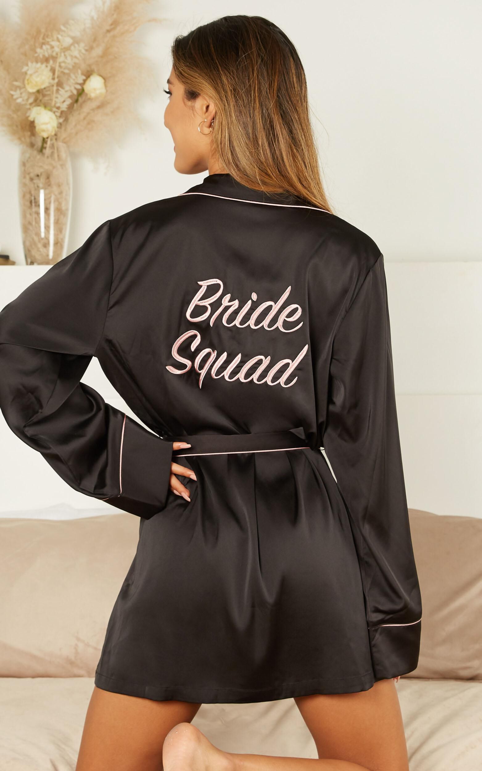Ellena Bridesmaid Robe in black satin - 4 (XXS), Black