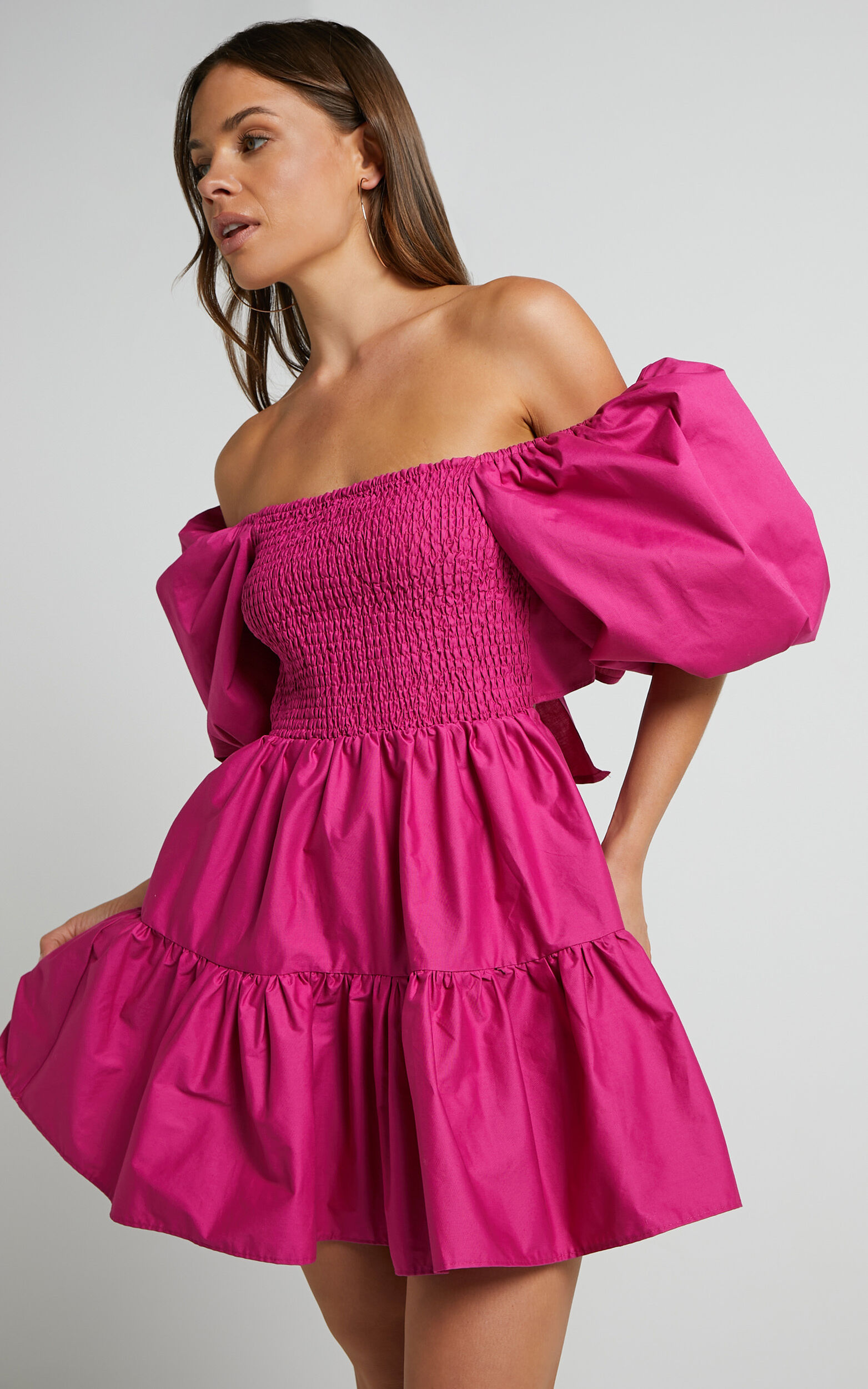 Adanny Mini Dress - Shirred Puff Sleeve Dress in Berry | Showpo USA