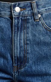 Miho Jeans - High Waisted Recycled Cotton Distressed Straight Leg Denim Jeans in Dark Blue Wash ...