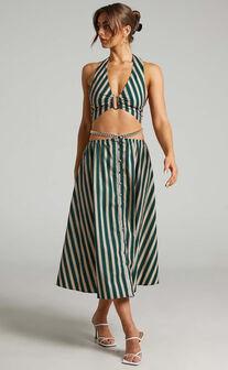 Atoir - The Gravity Midi Skirt in IVY PEACH STRIPE