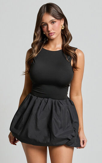 Abbey Mini Skirt - Bubble Hem Skirt in Black