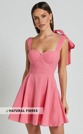 Girley Mini Dress - Bow Strap Dress in Coral
