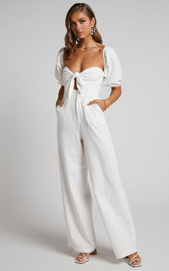 Maja Jumpsuit - Front Tie Off Shoulder Jumpsuit in White