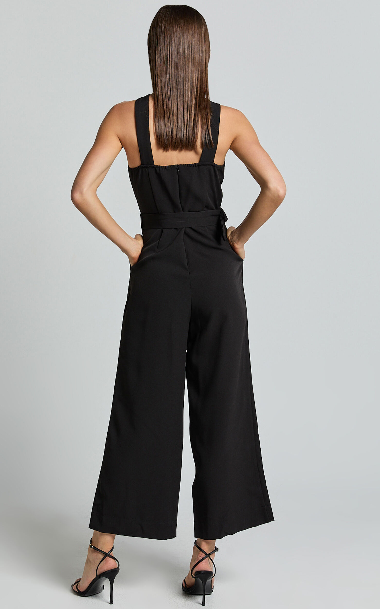 Tracy Jumpsuit Diamond Neck Belted Straight Leg Jumpsuit in Black Showpo EU