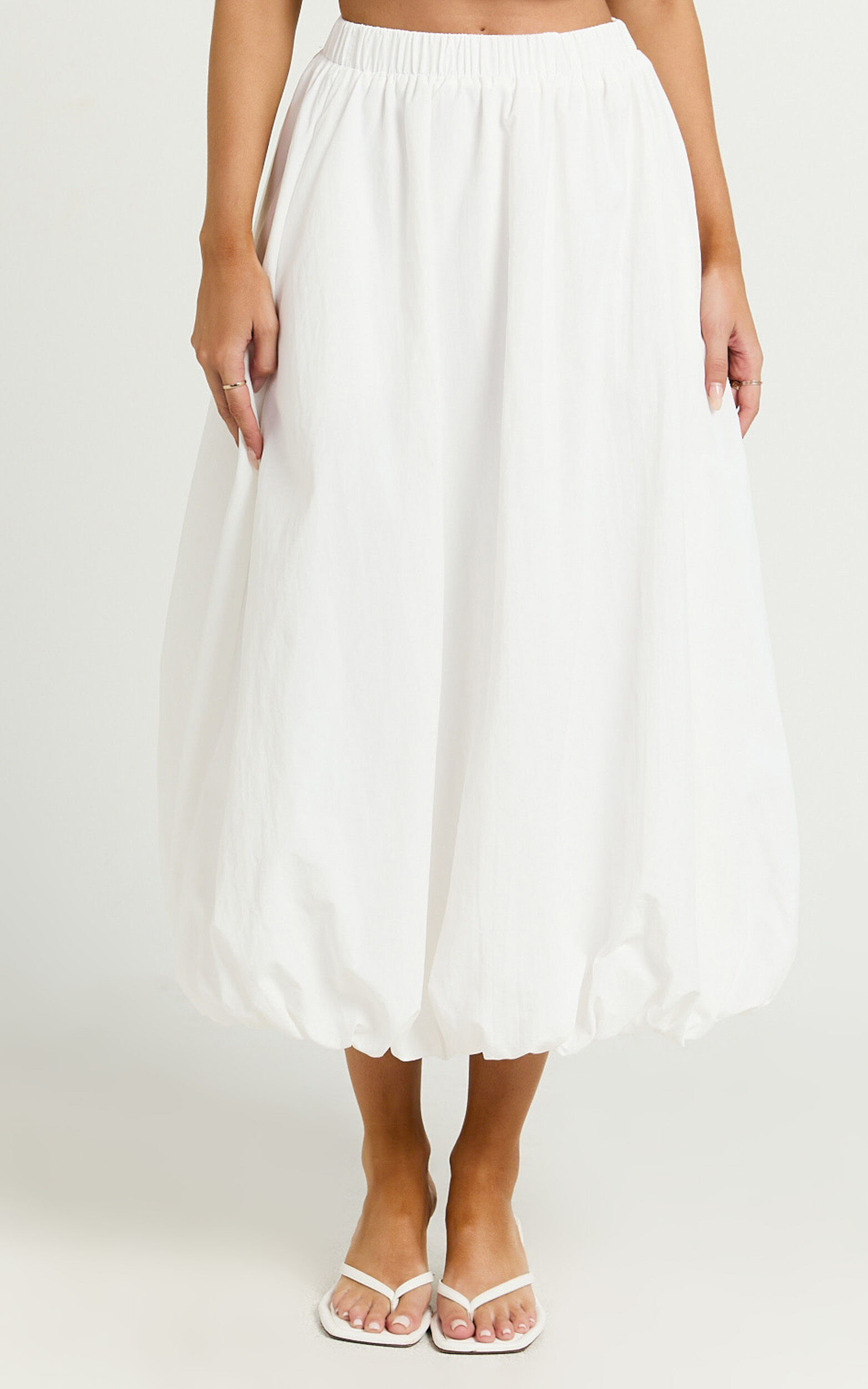 Abbey Midi Skirt Bubble Hem Skirt in White Showpo USA