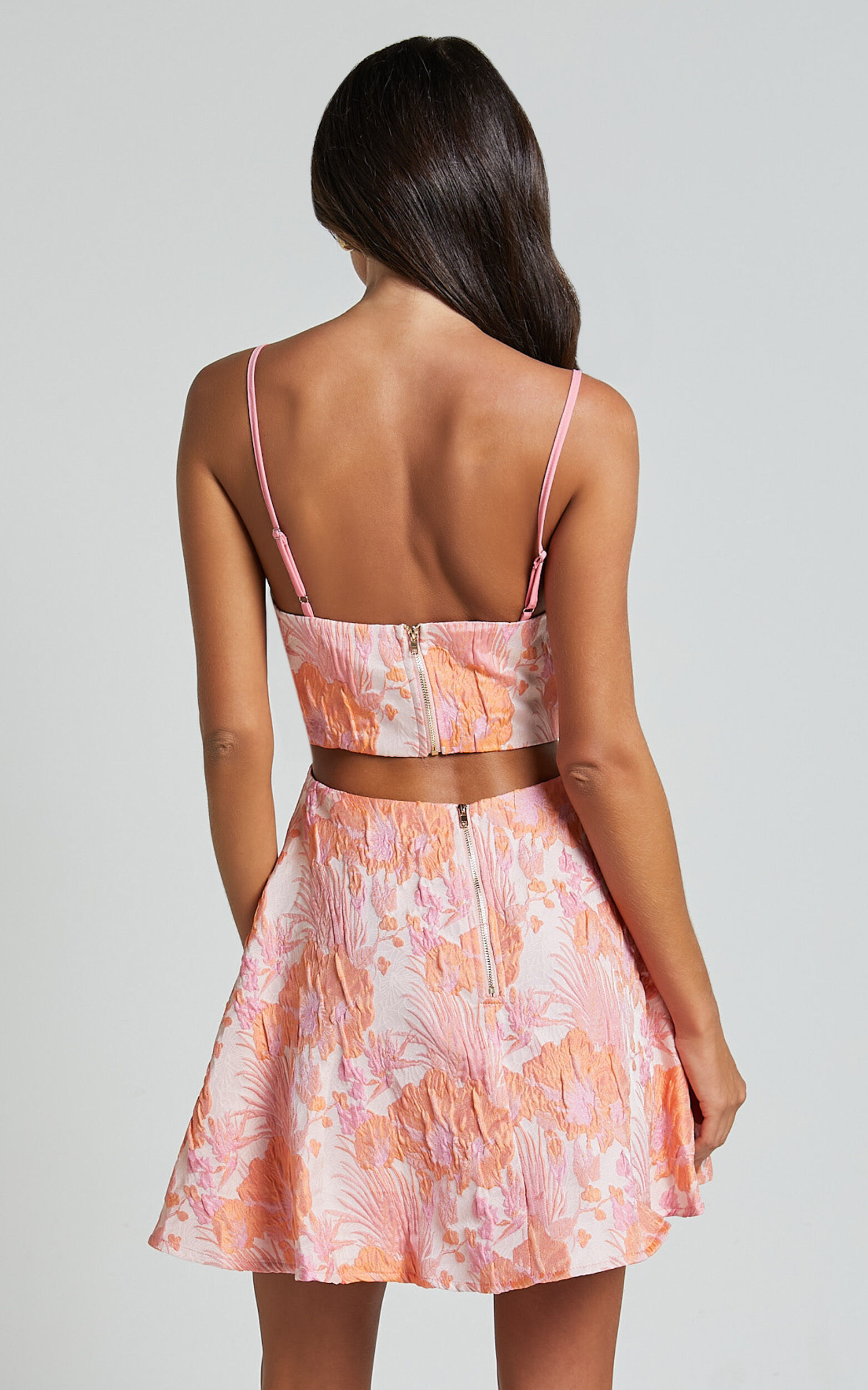 Lauraine Mini Dress - Strappy Straight Neck Back Cut Out Dress in Pink ...