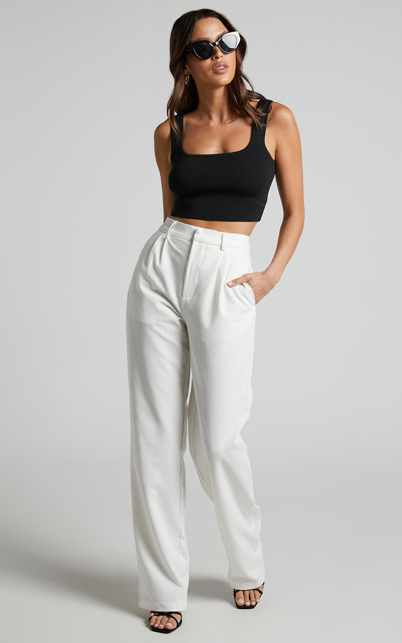 White high waisted pants top
