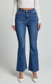 Tilda Jeans - High Waist Flare Denim Jeans in Dark Blue Wash | Showpo