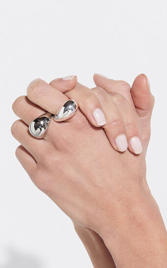 Fergie 2 Ring Pack - Bubble Chunky Rings in Silver