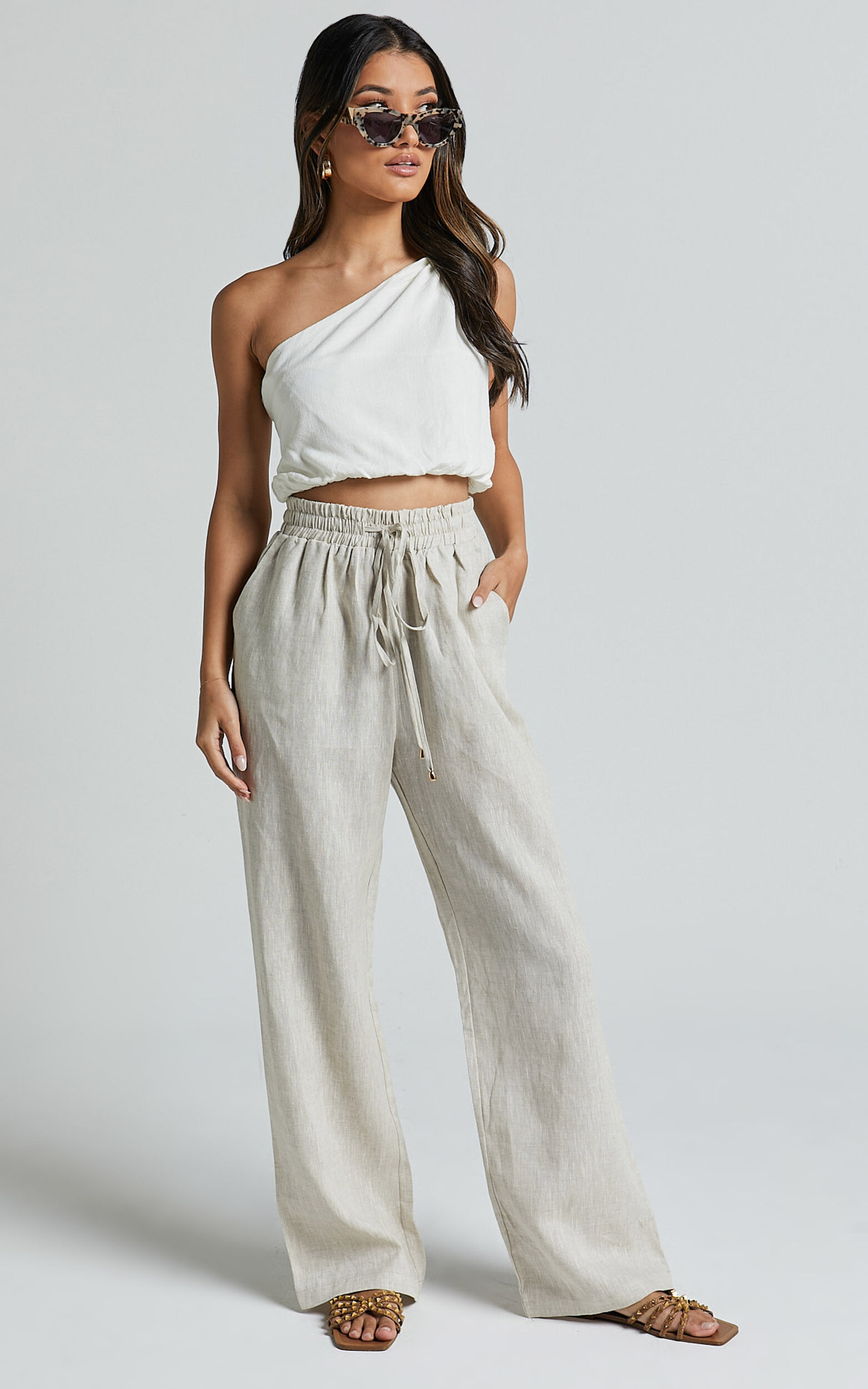 Tilly Pants Elasticated Drawstring Relaxed Linen Pants in Beige