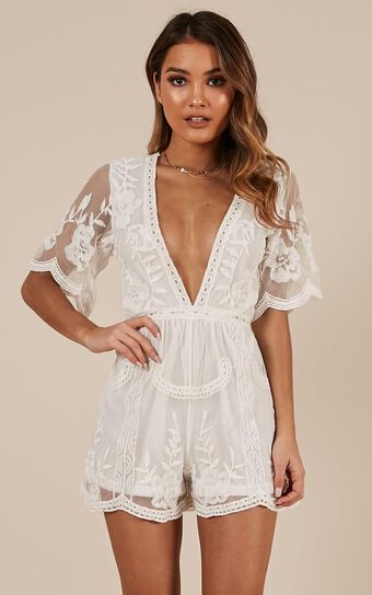 Face The Music Playsuit In White Lace
