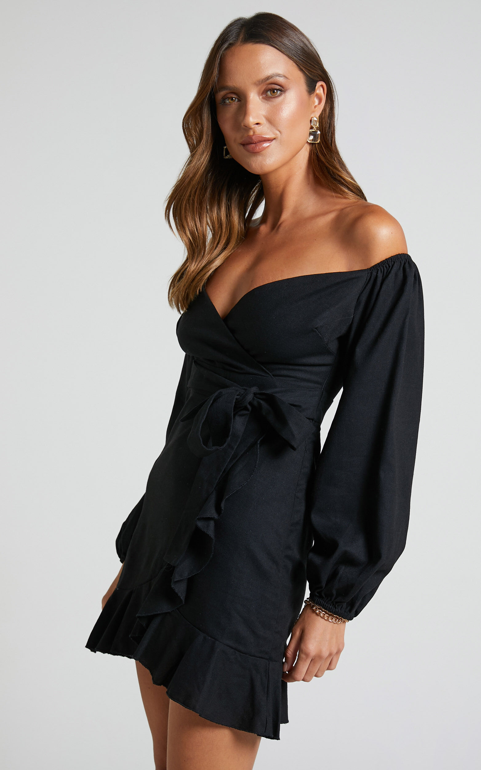 Cant Move On Off The Shoulder Mini Dress in Black | Showpo USA