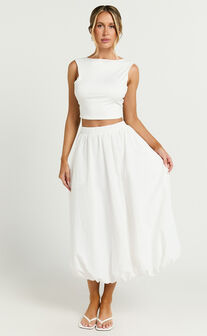 Abbey Midi Skirt - Bubble Hem Skirt in White