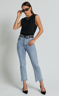 Gia Tee - High Neck Tshirt in Washed Black