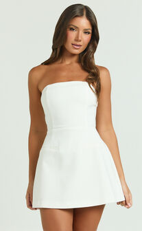 Benson Playsuit - Strapless Fit and Flare Playsuit in White