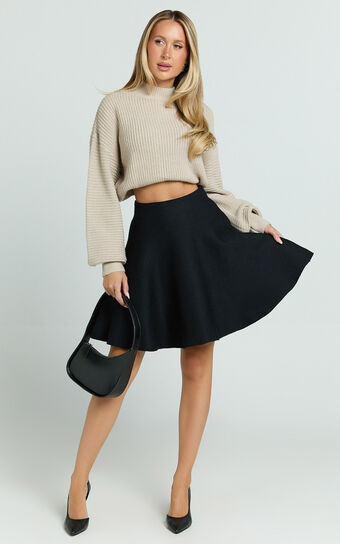 Farrah Mini Skirt - High Waisted A Line Skirt in Black