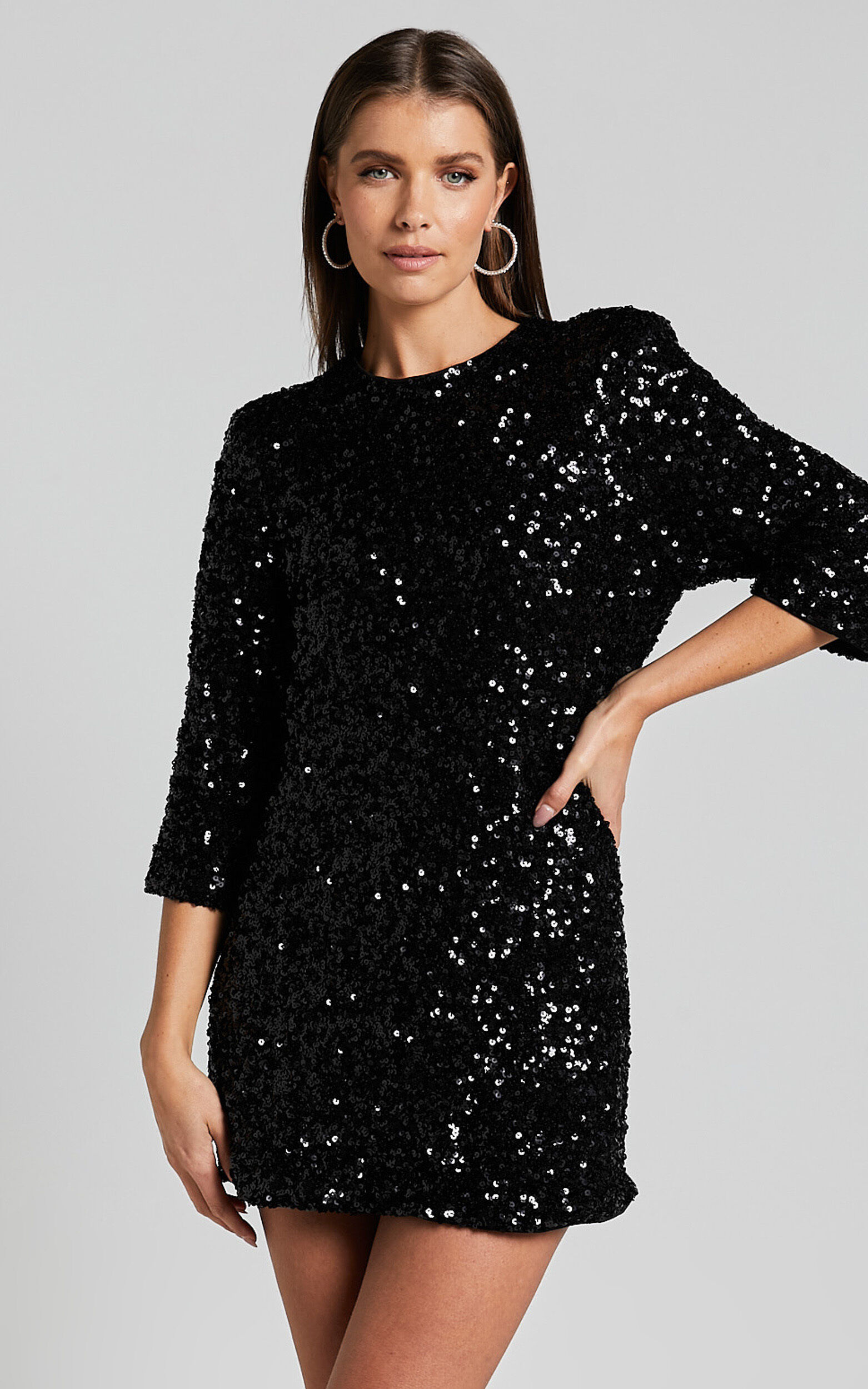 Black sequin long deals sleeve mini dress