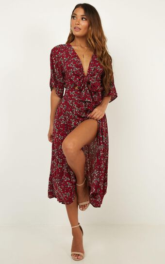 Inner Circle Only Dress In Wine Floral