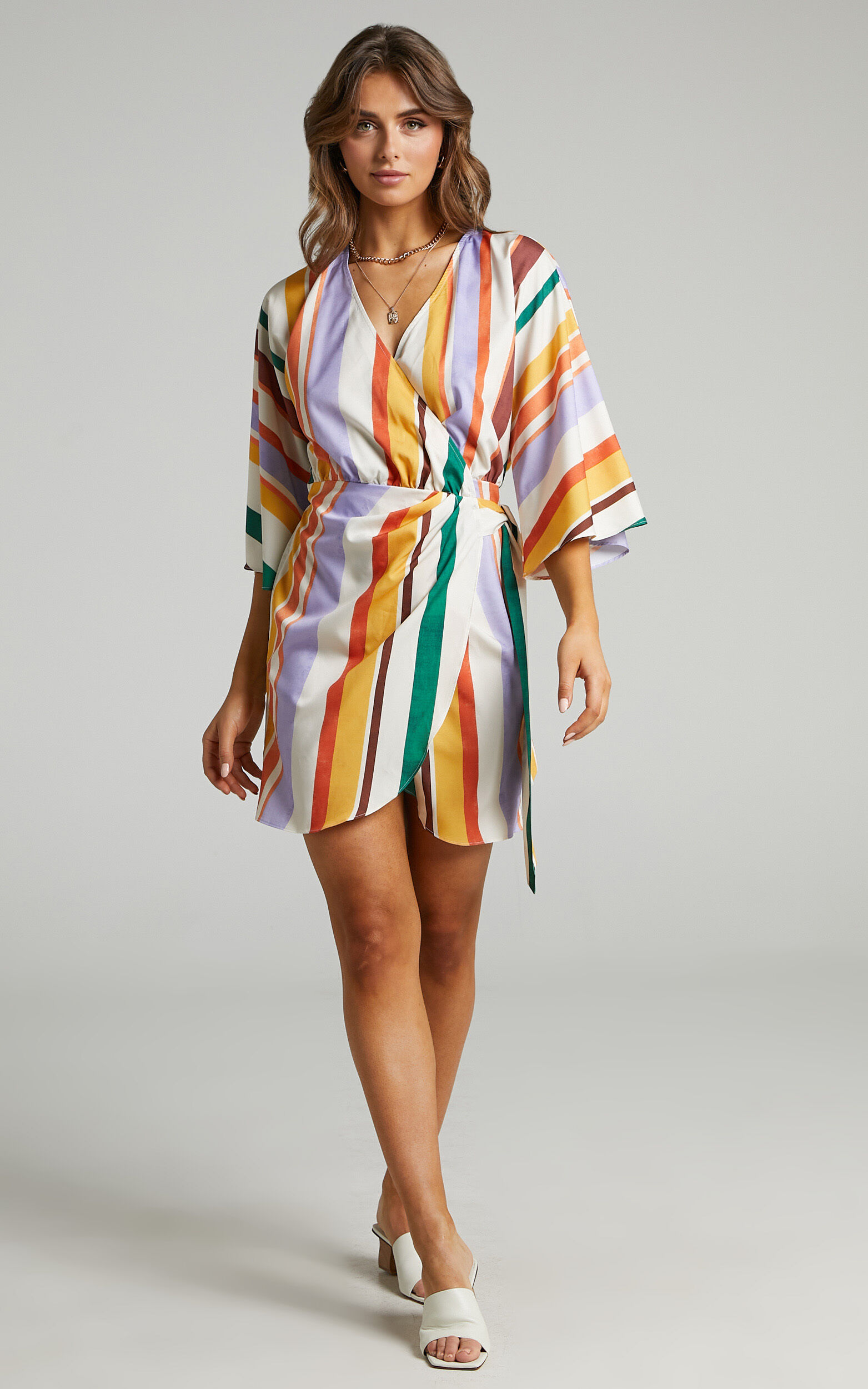 Multi stripe wrap dress sale