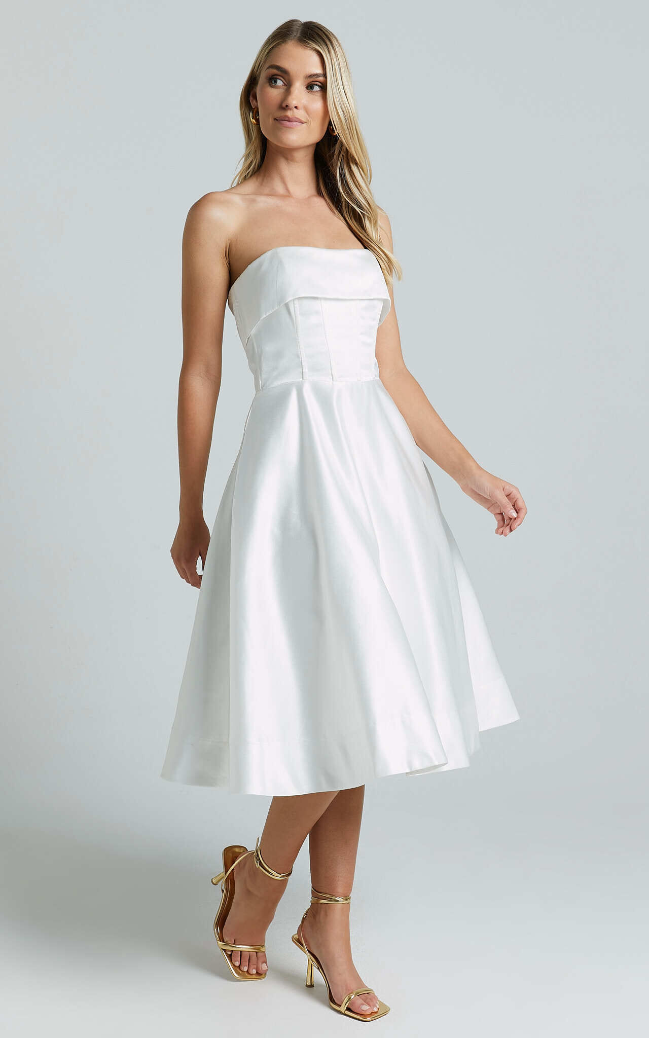 Strapless fit and flare midi dress store