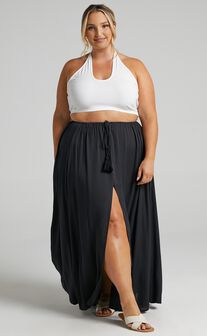 Under The Twilight Maxi Skirt - Thigh Split Skirt in Black
