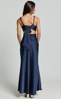 Adora Maxi Dress - V Neck Cut Out Dress in Navy