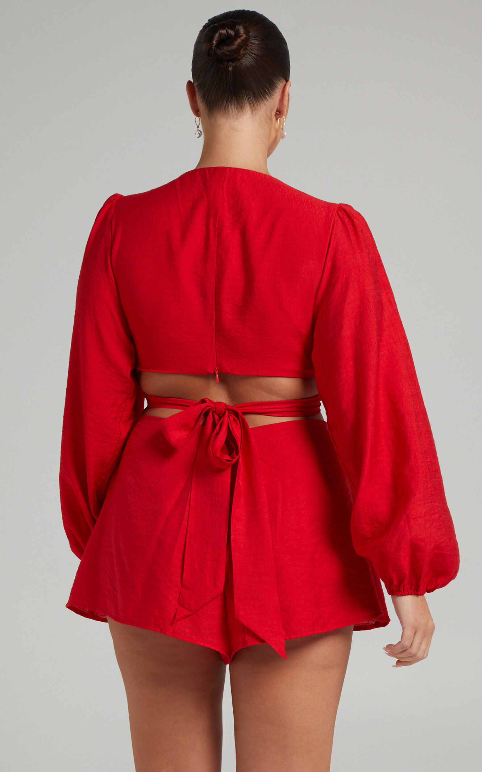Red long sleeve playsuit sales