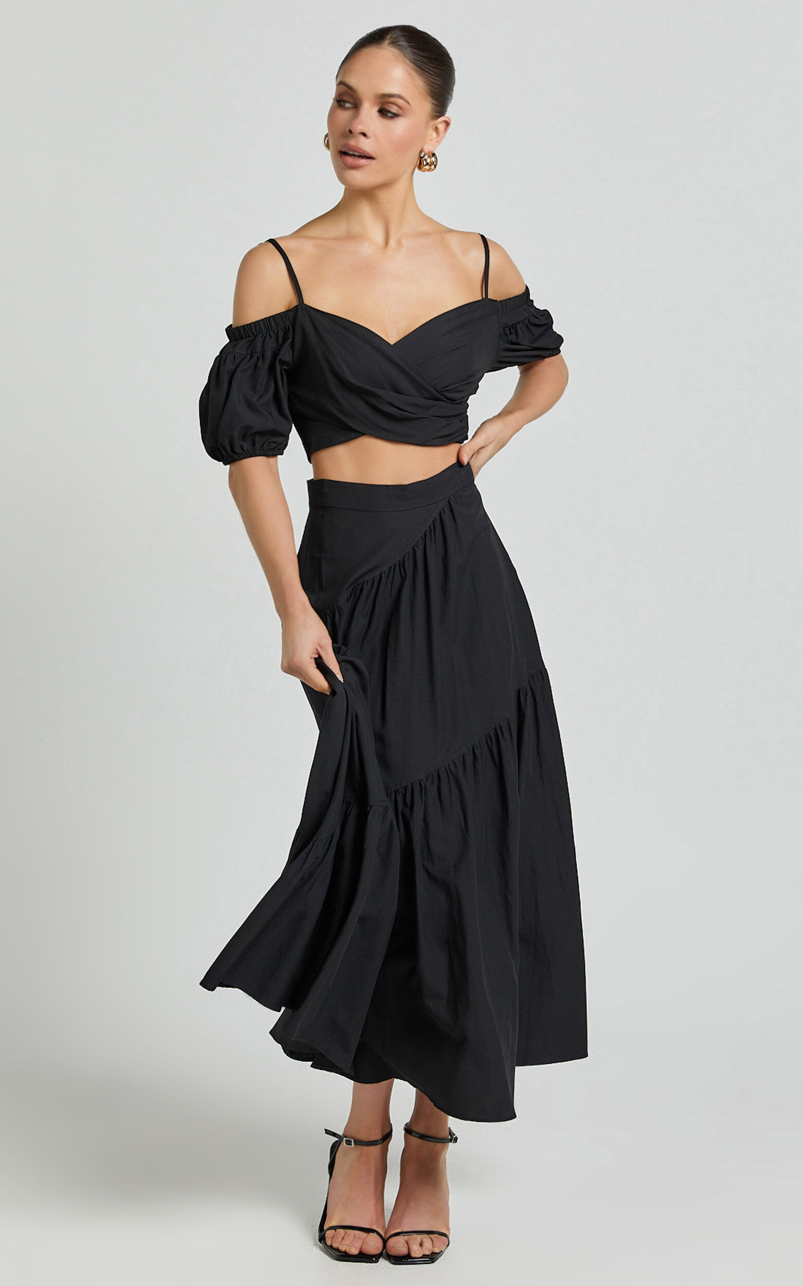 Bella Maxi Skirt - High Waist Tiered Maxi Skirt in Black
