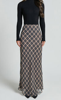 Mandy Maxi Skirt - High Waist Slip Skirt in Multi Check