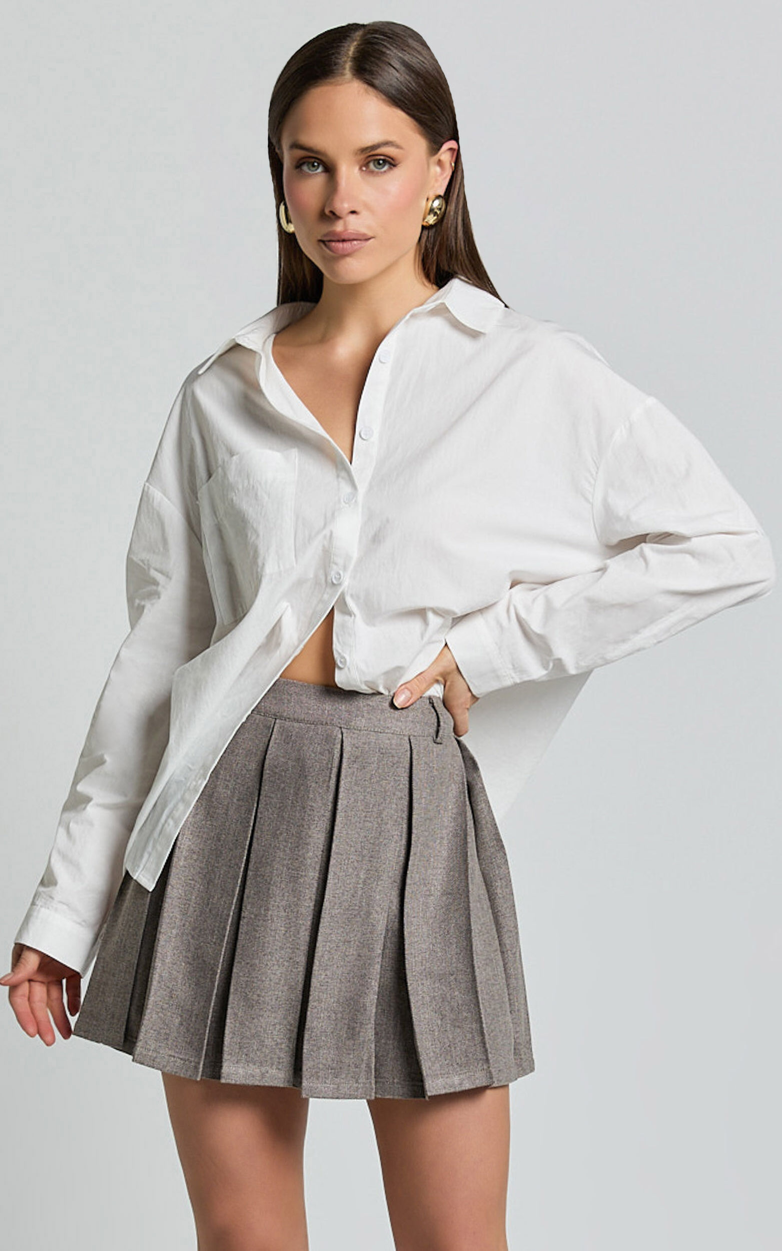 Andie Mini Skirt - Tailored Pleated Mini Skirt in Grey | Showpo USA