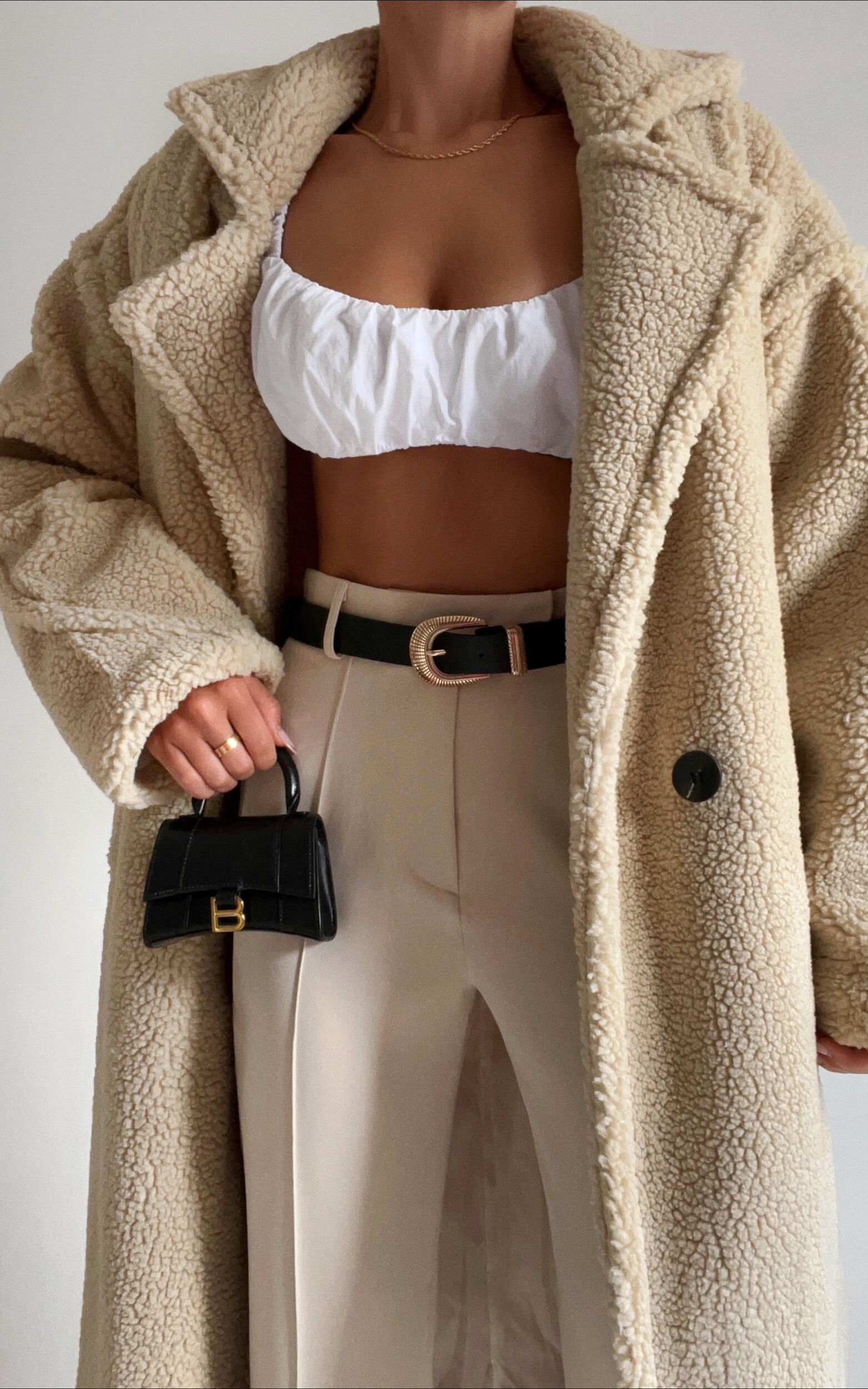 Tan long teddy coat clearance