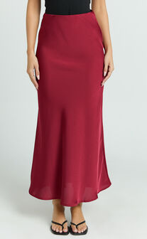 Amari Maxi Skirt - High Waisted Bias Cut Skirt in Wine