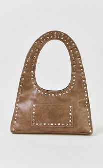 Kristie Bag - Hardware Studded Slouchy Tote Bag in Light Brown