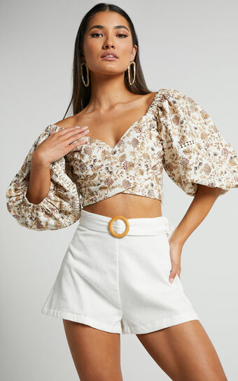 Devera Shorts - Belted High Waist Shorts in Off White