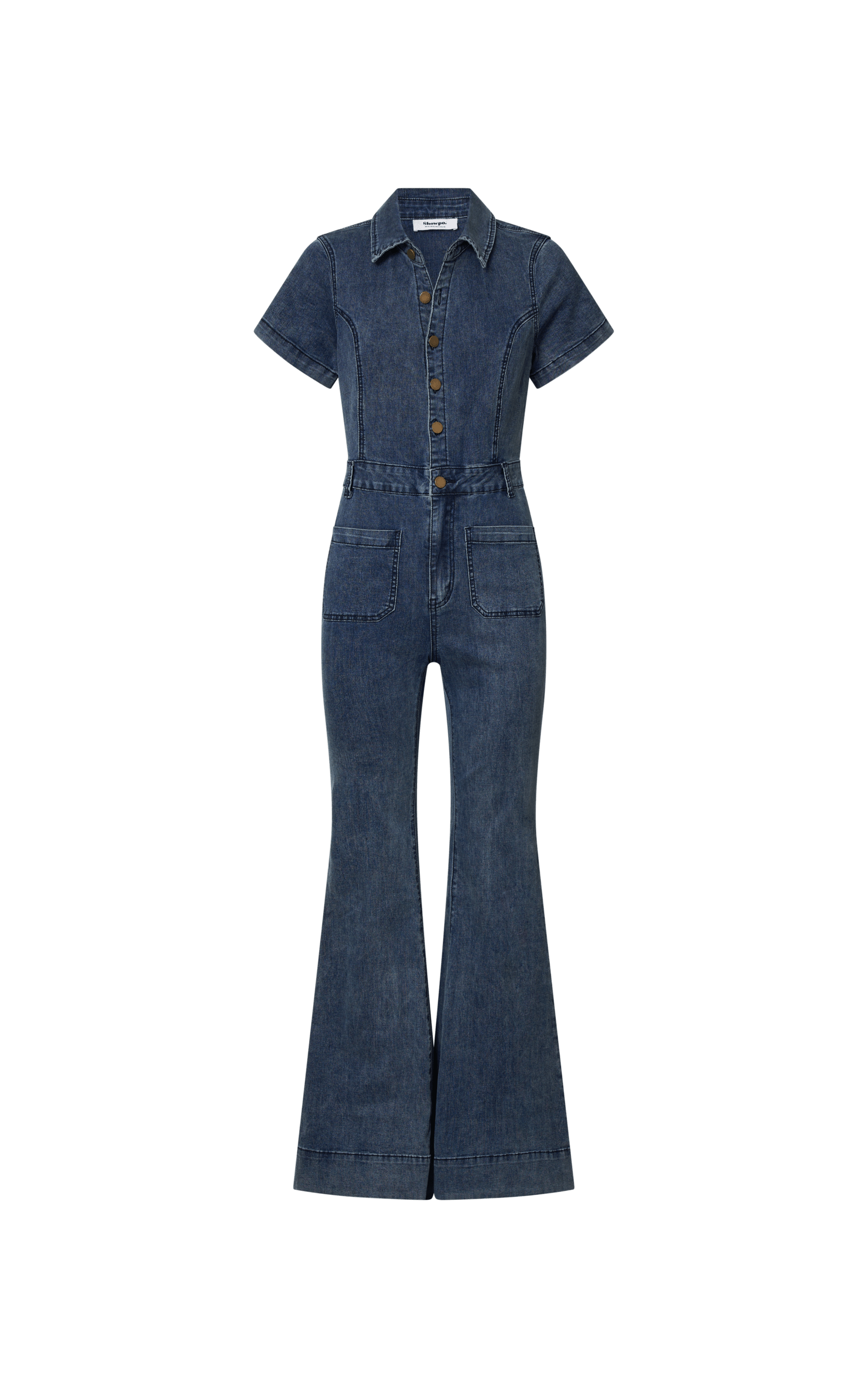Silvena Jumpsuit - Short Sleeve Flared Denim Jumpsuit in